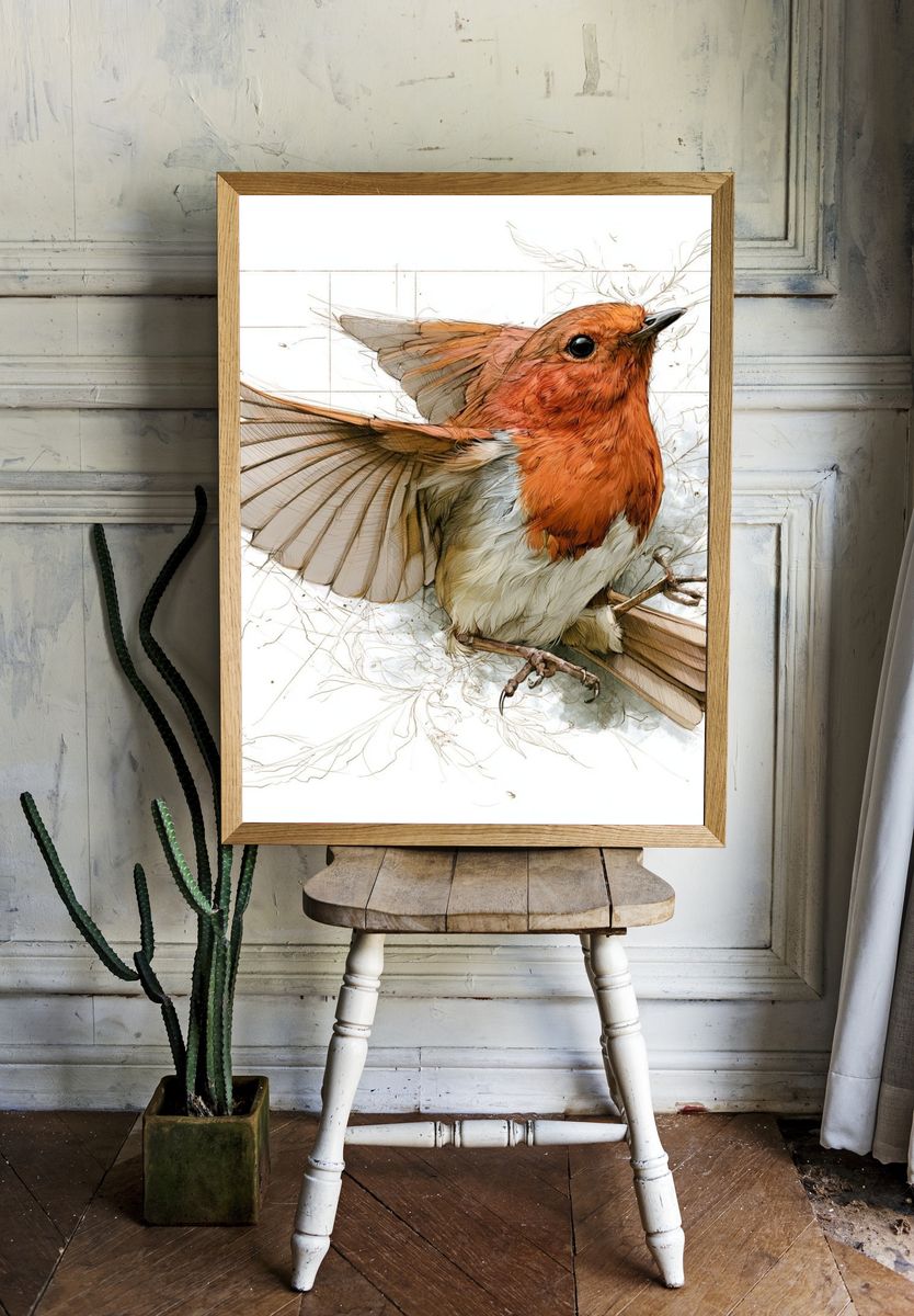 Robin Watercolor Illustration Poster. room preview