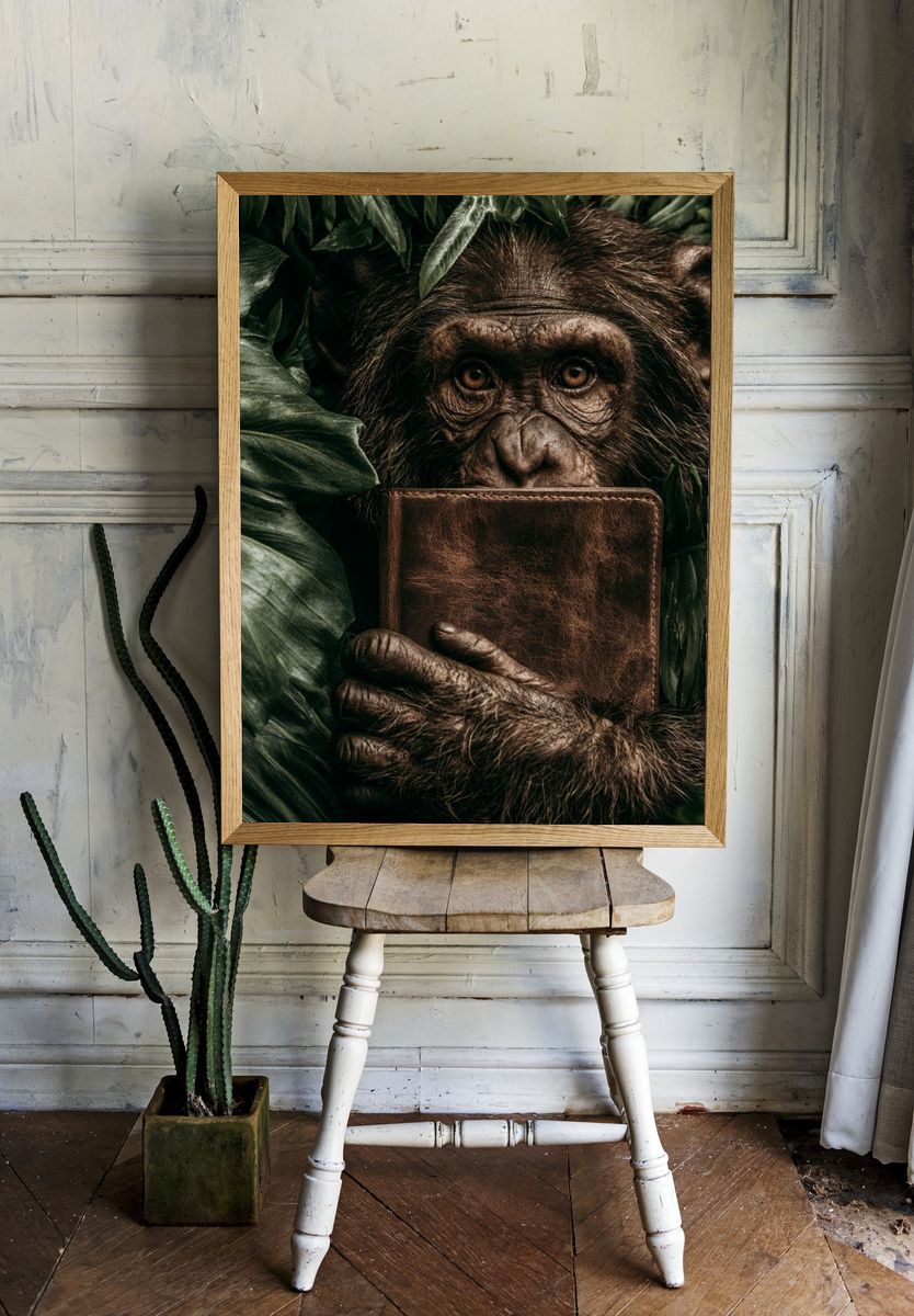 Chimpanzee with Journal Photography Poster. room preview