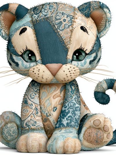 Patchwork Kitten Illustration Poster.
