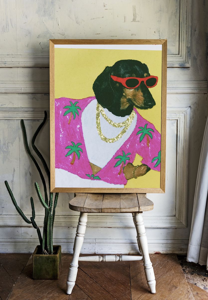 Dachshund in Pink Shirt Poster. room preview
