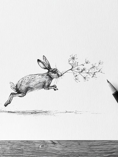 Leaping Hare Line Art Poster.