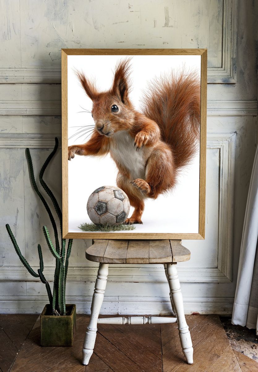 Soccer Squirrel Illustration Poster. room preview