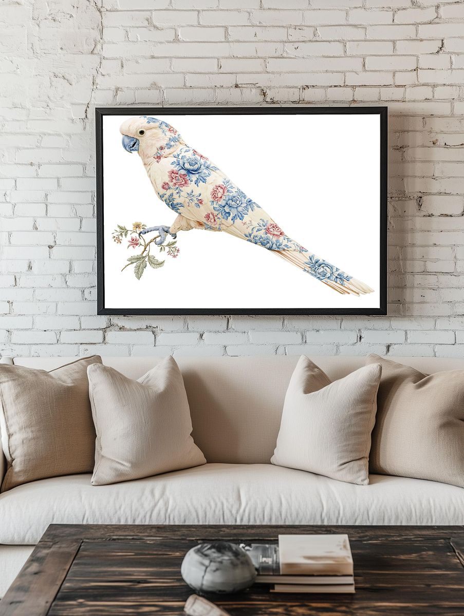 Floral Cockatoo Illustration Poster. room preview