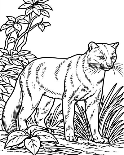 Wild Cat Botanical Line Art Poster.