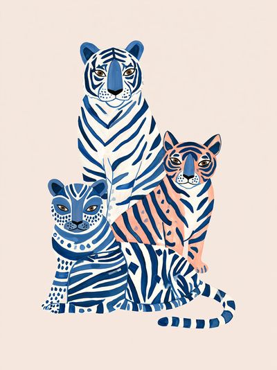 Colorful Tiger Family Illustration Poster.