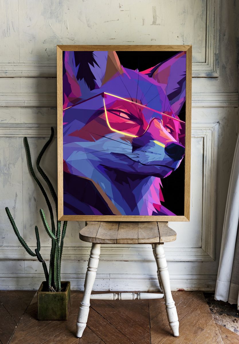Neon Fox Digital Art Poster. room preview