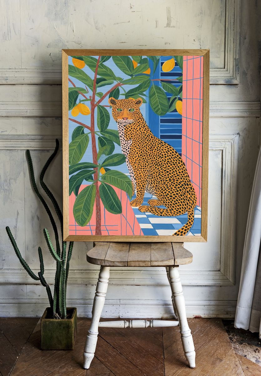 Leopard in Tropical Window Poster. room preview