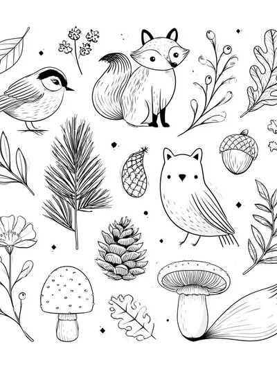 Forest Woodland Line Art Poster.