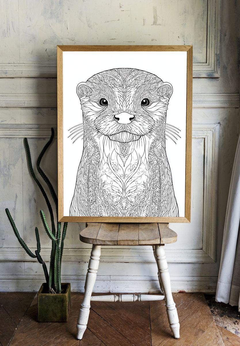Ornate Otter Line Art Poster. room preview