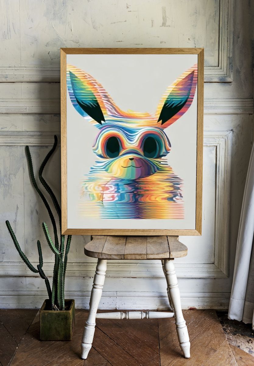 Rainbow Bunny Digital Art Poster. room preview