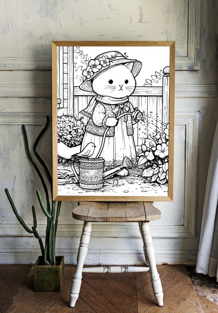 Garden Cat Watering Can Poster. room preview