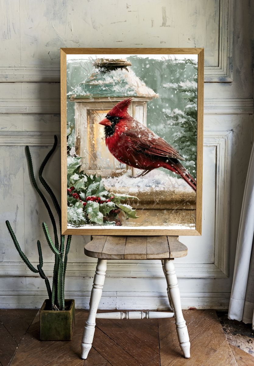Winter Cardinal Botanical Poster. room preview