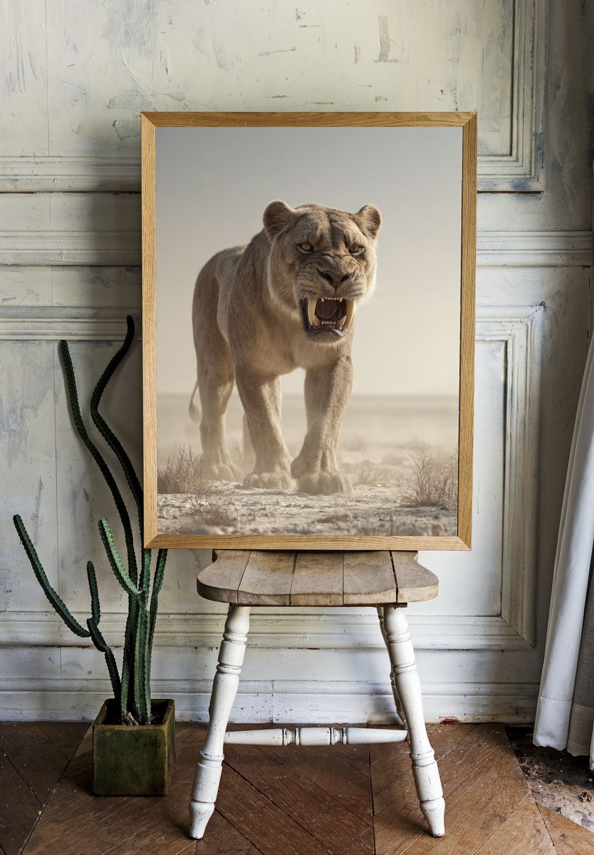Roaring Lioness Wildlife Photography Poster. room preview