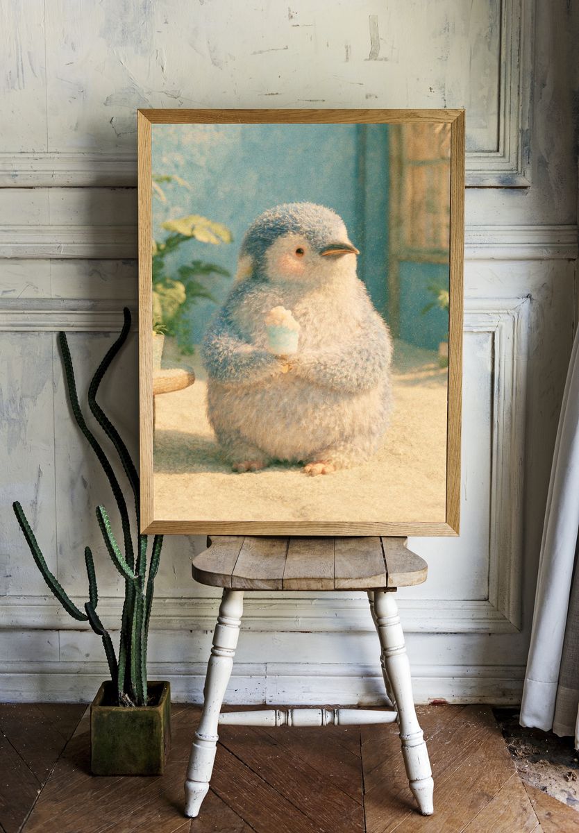 Cute Penguin Ice Cream Illustration Poster. room preview