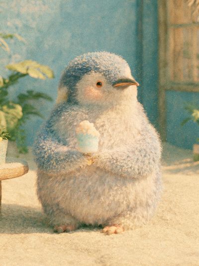 Cute Penguin Ice Cream Illustration Poster.