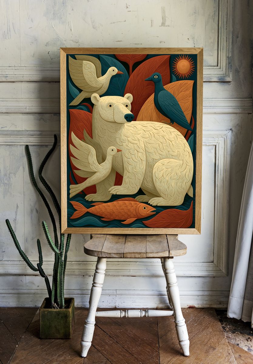 Arctic Animals Folk Art Poster. room preview