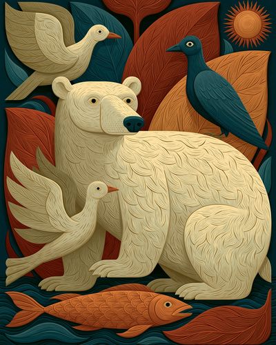 Arctic Animals Folk Art Poster.