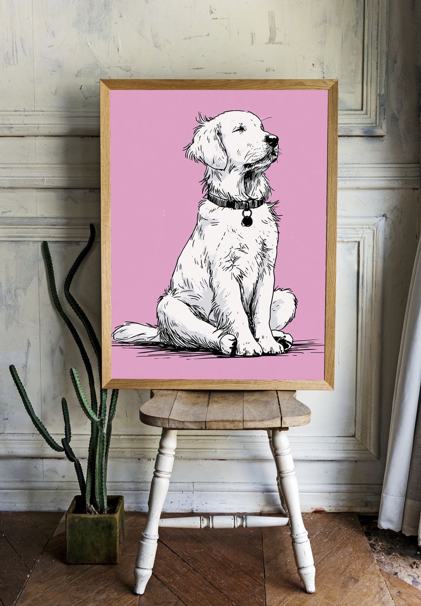 Golden Retriever Line Art Poster. room preview