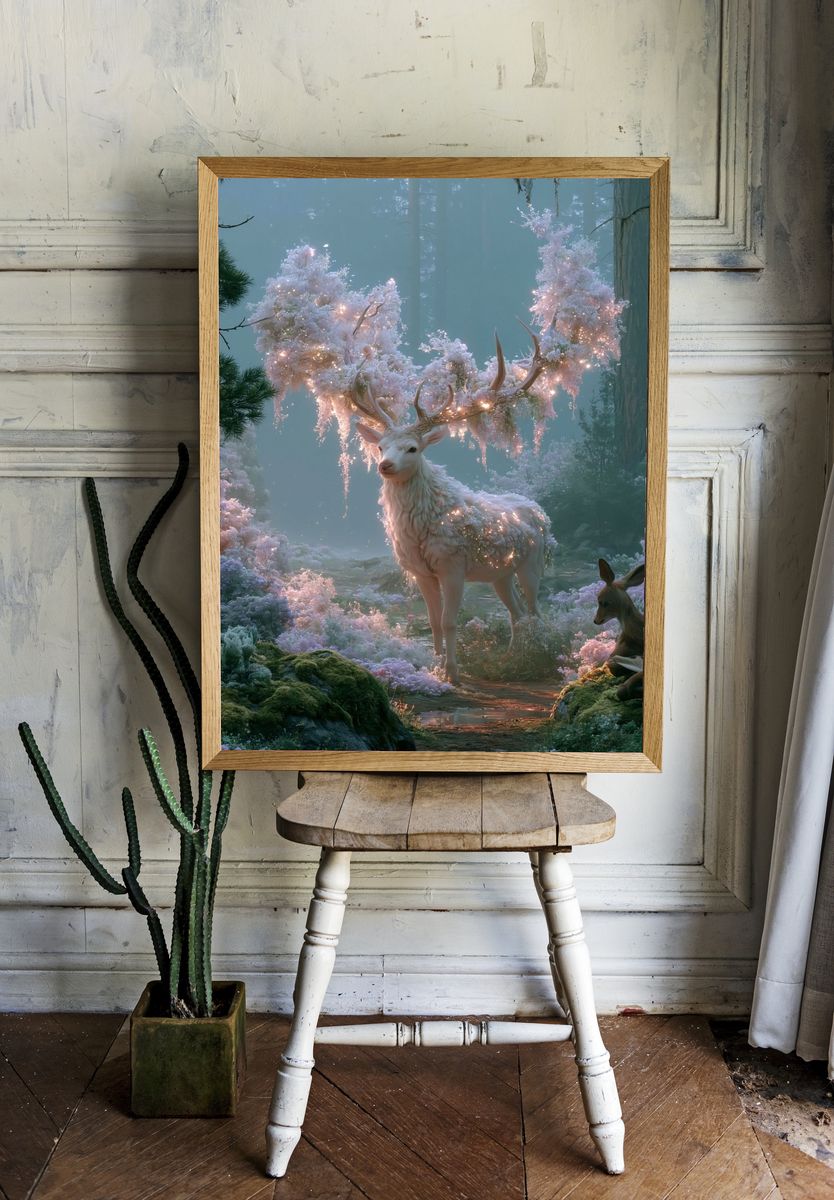 Enchanted Deer Forest Print. room preview