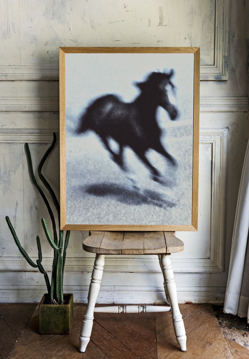 Galloping Horse Silhouette Print. room preview