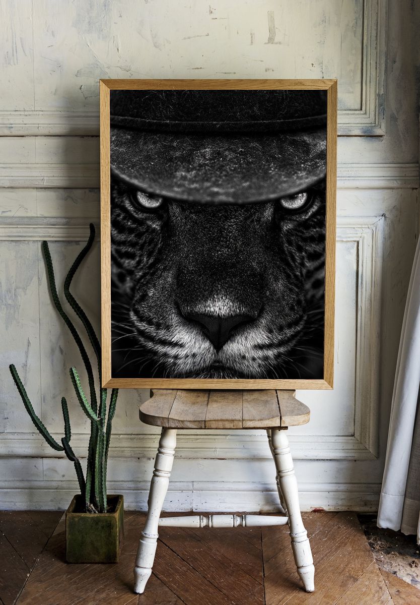 Panther Cowboy Portrait Poster. room preview