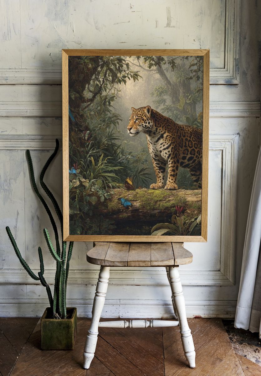 Jaguar in Jungle Illustration Poster. room preview