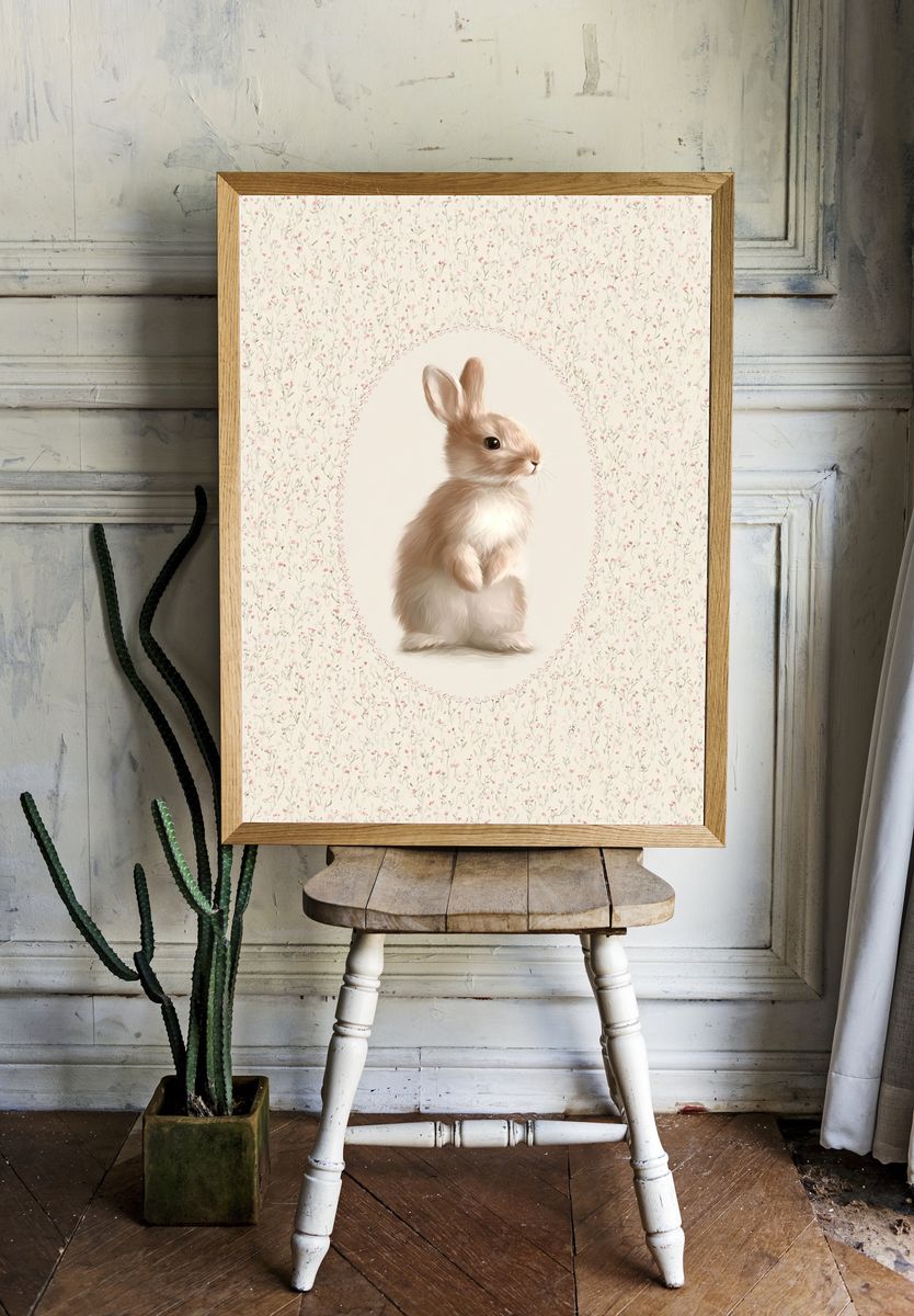 Bunny Floral Illustration Poster. room preview