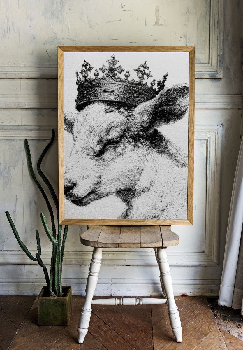 Crowned Goat Ink Portrait Poster. room preview