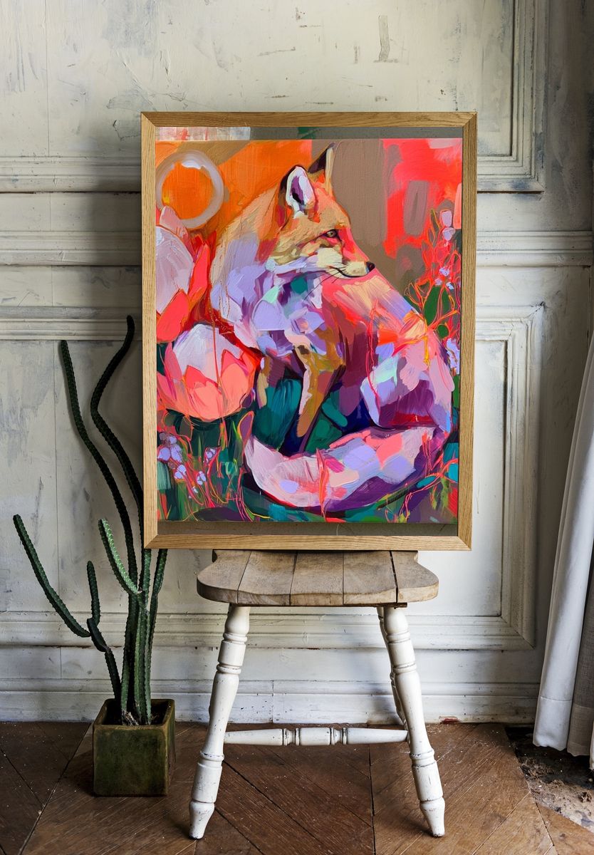 Fox in Bloom Illustration Poster. room preview