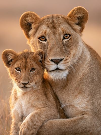 Lioness and Cub Wildlife Photography Poster.