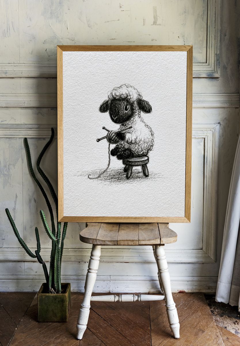 Sheep Knitting Sketch Poster. room preview