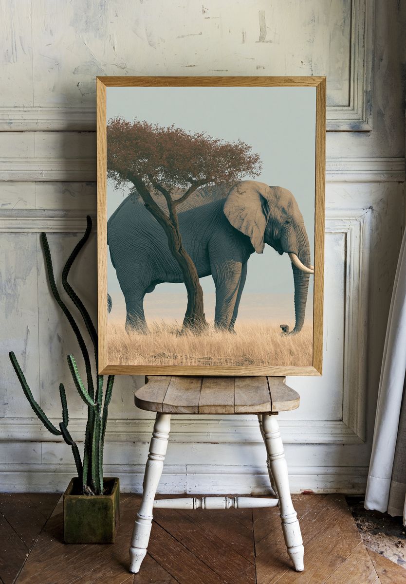 Elephant Under Acacia Photography Poster. room preview