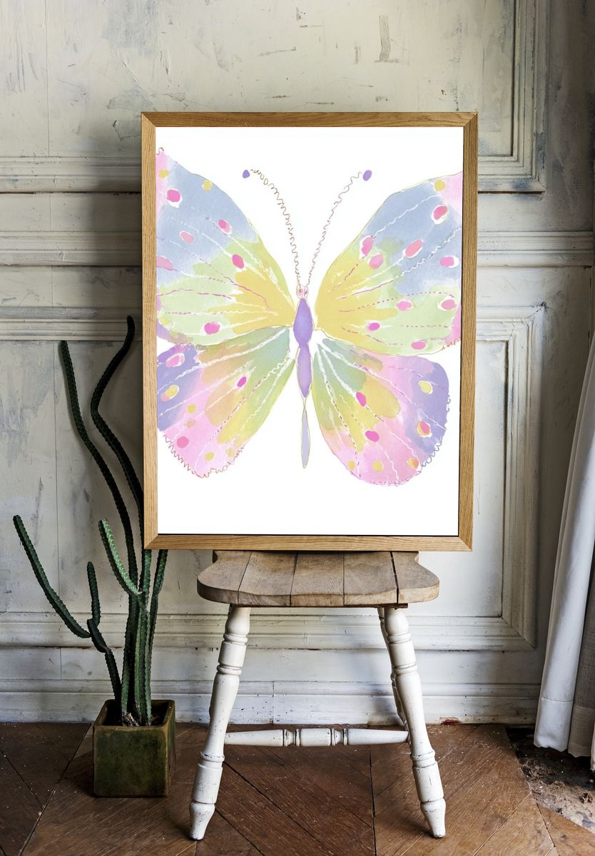 Pastel Butterfly Watercolor Print. room preview