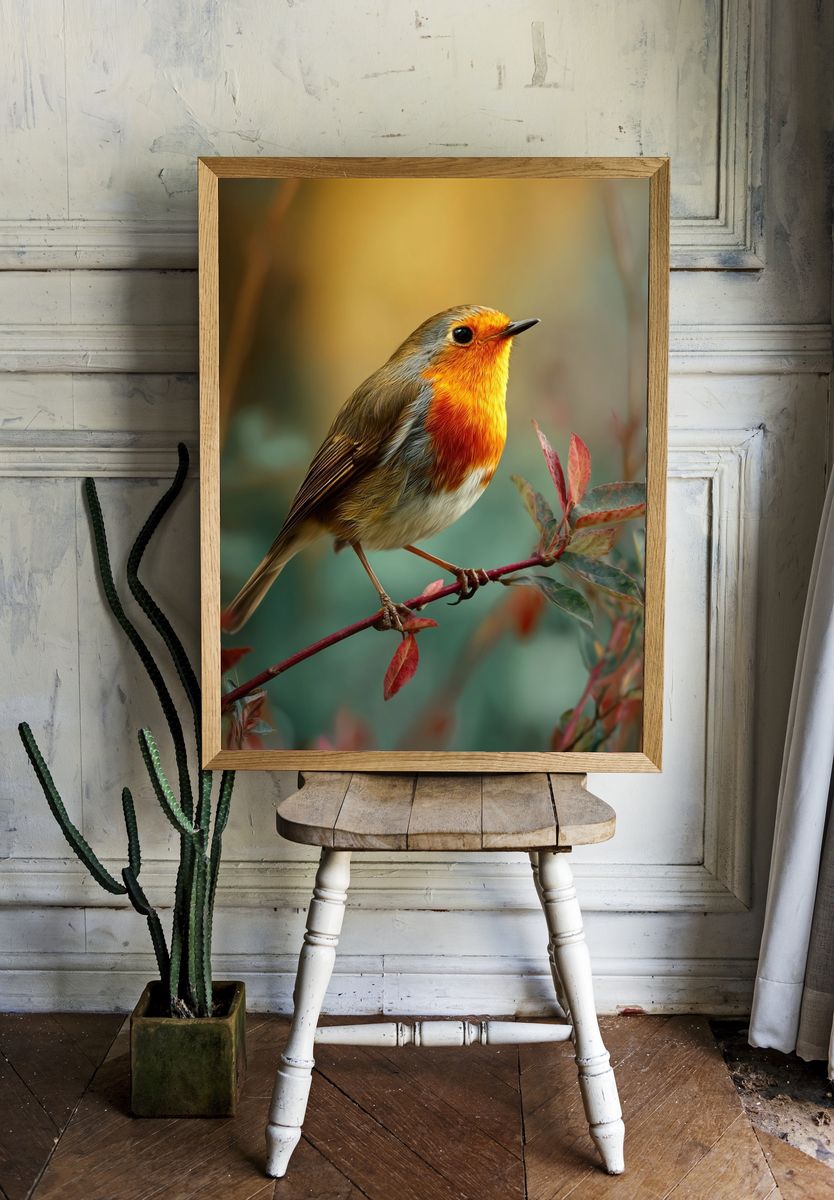 Robin on Branch Photography Poster. room preview
