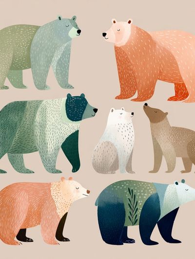 Pastel Bears Illustration Poster.