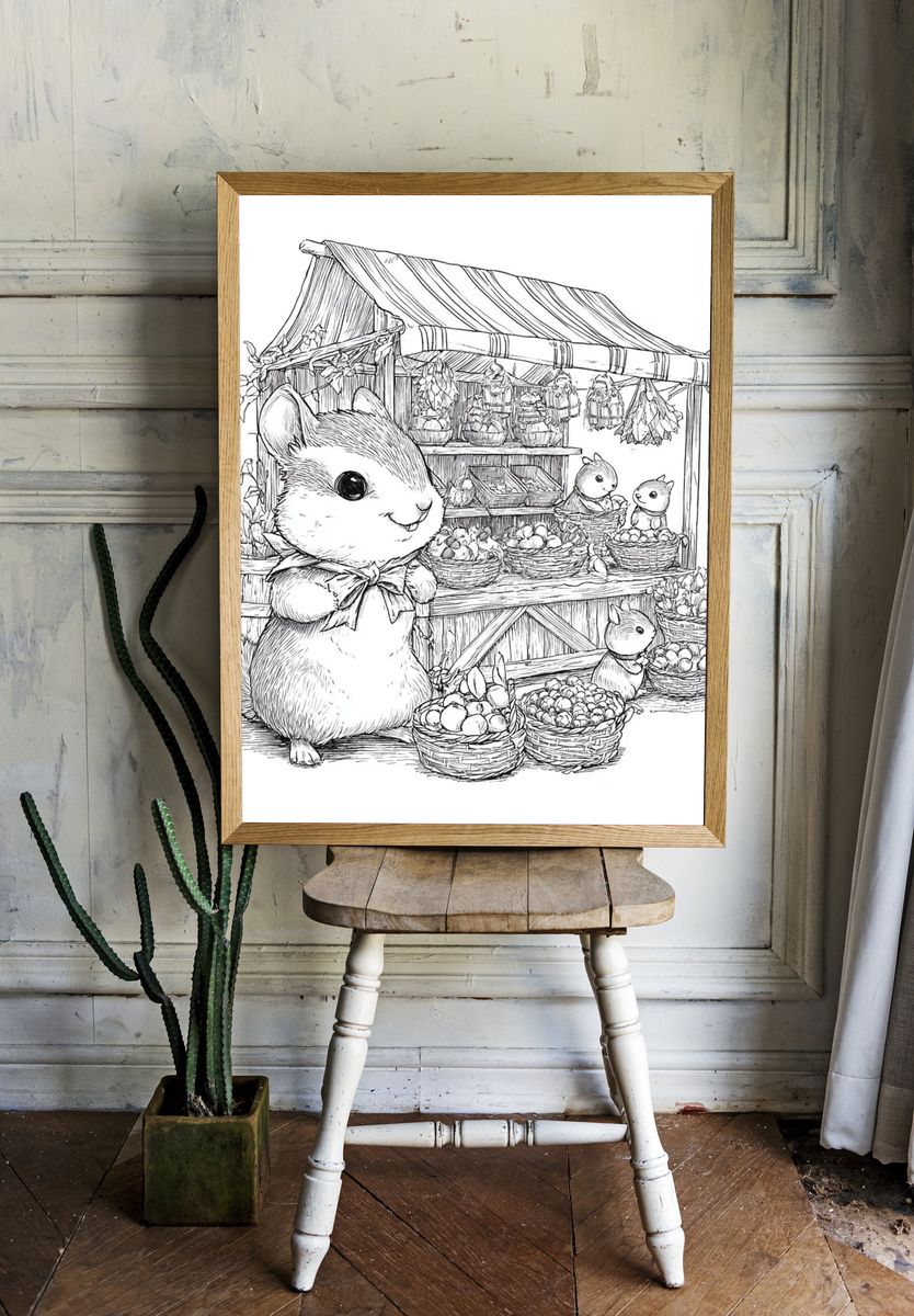 Cute Bunny Market Sketch Poster. room preview