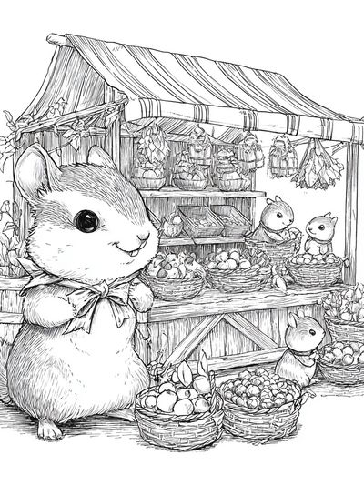 Cute Bunny Market Sketch Poster.