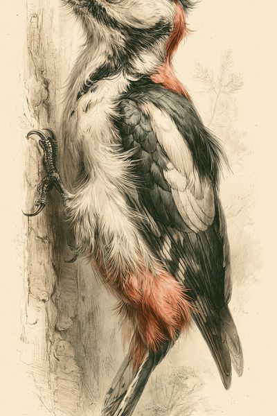 Woodpecker Botanical Illustration Poster.
