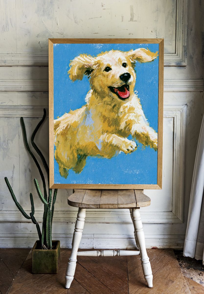 Playful Golden Retriever Illustration Poster. room preview
