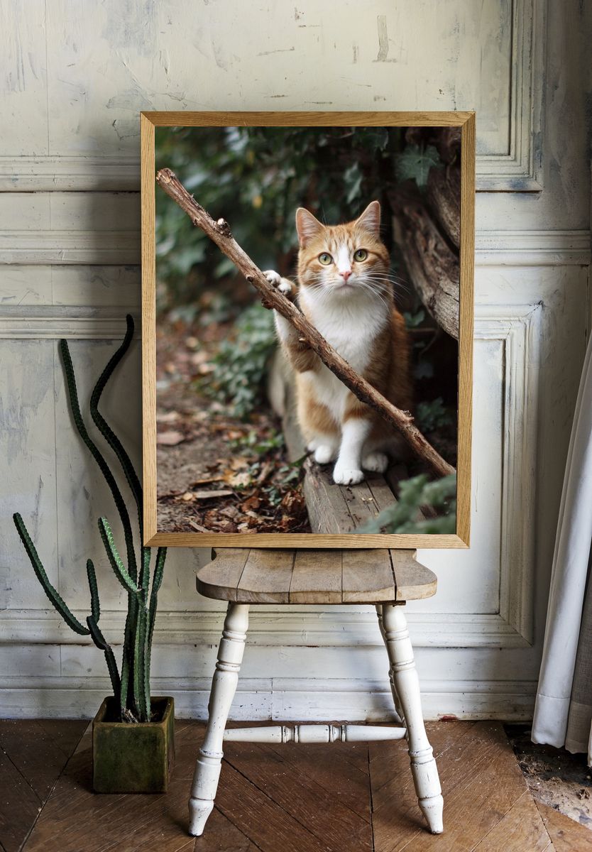 Curious Ginger Cat Photography Poster. room preview