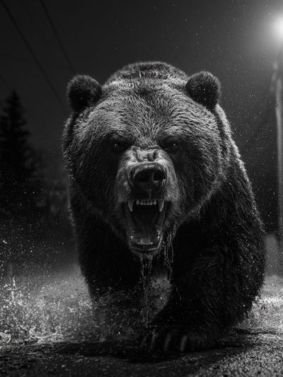 Roaring Bear Black-White Poster.