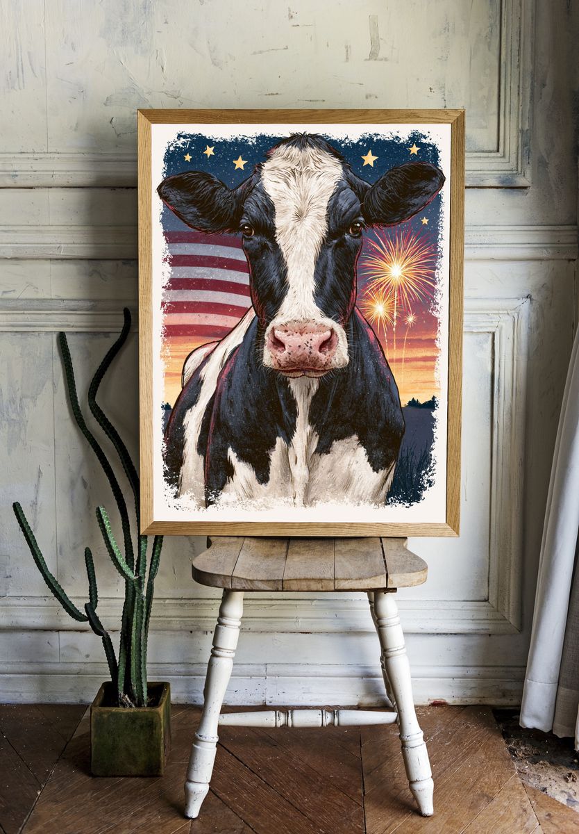 Patriotic Cow Illustration Poster. room preview