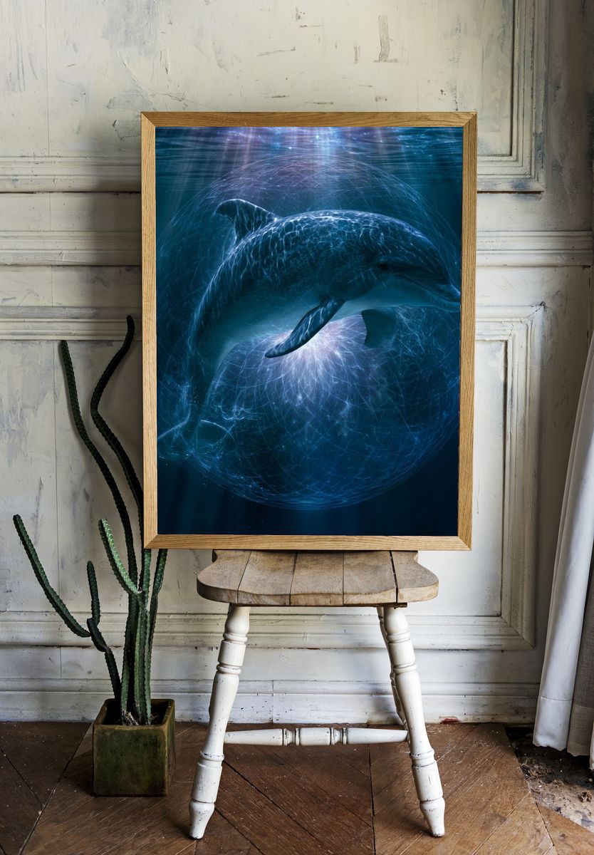 Dolphin Underwater Glow Poster. room preview