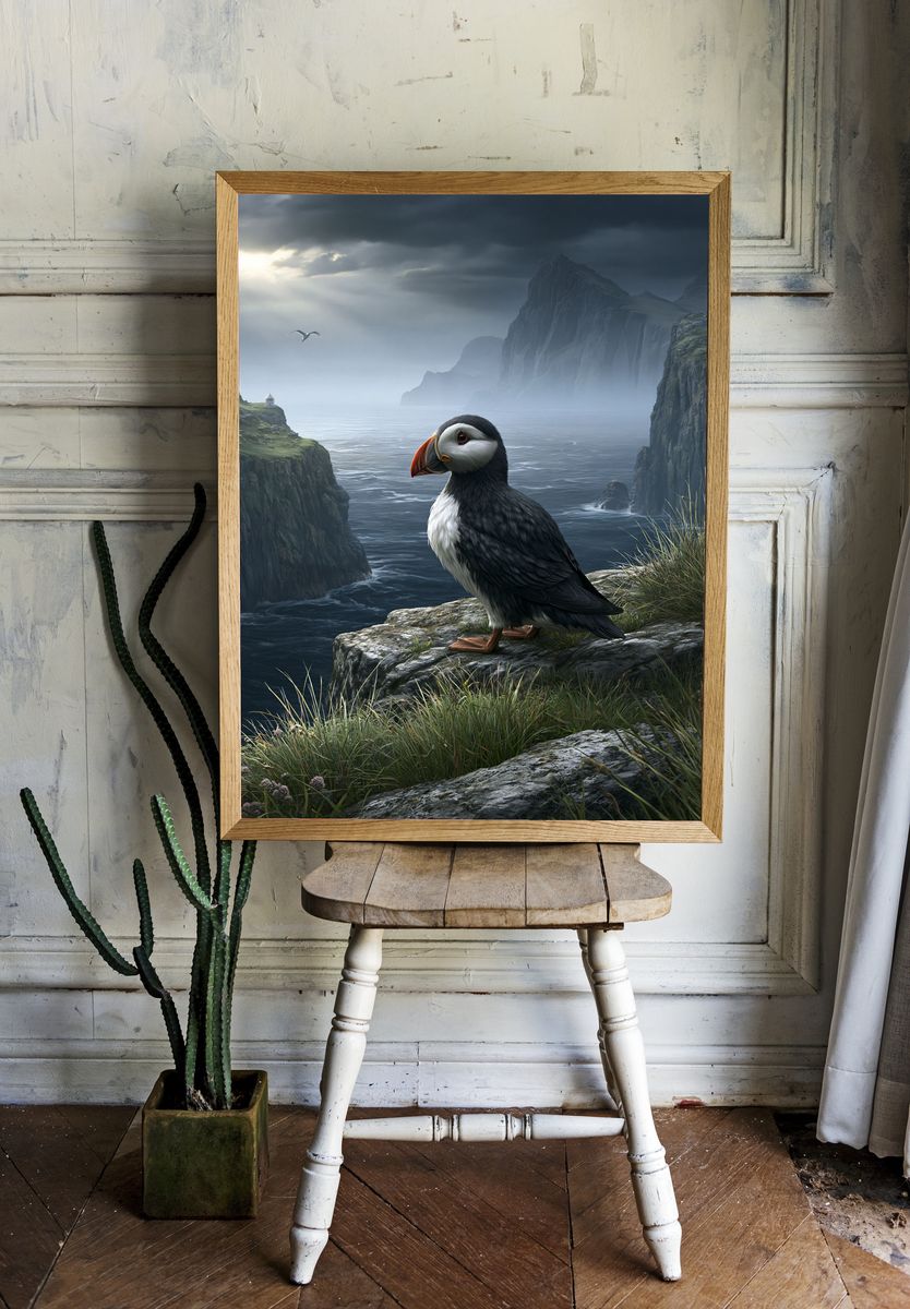 Puffin Cliff Coast Print. room preview