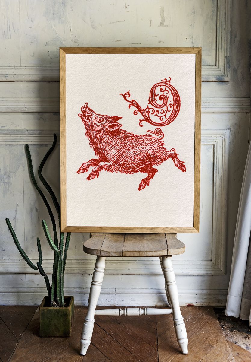 Running Boar Ink Illustration Poster. room preview
