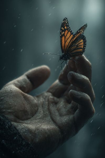 Butterfly in Hand Photography Poster.
