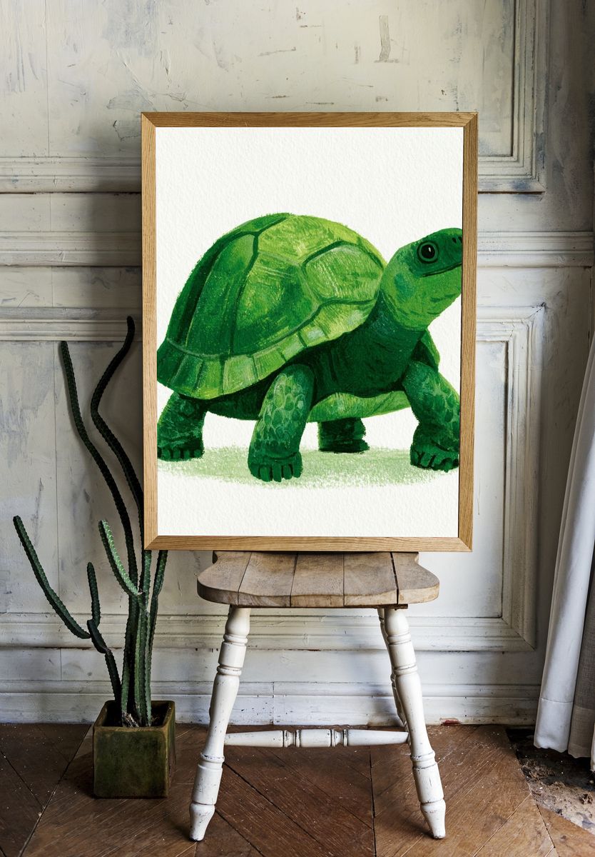 Green Turtle Watercolor Print. room preview