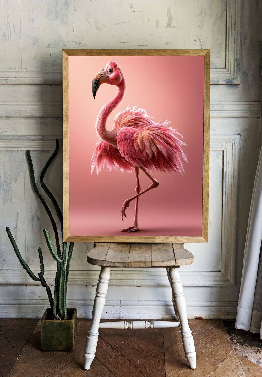 Pink Flamingo Illustration Poster. room preview
