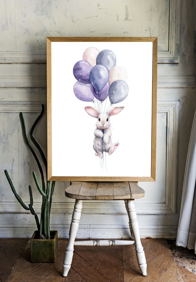 Balloon Bunny Watercolor Poster. room preview