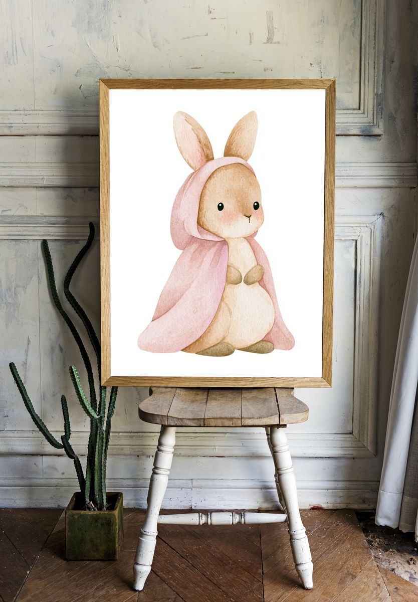 Pink Bunny Watercolor Poster. room preview